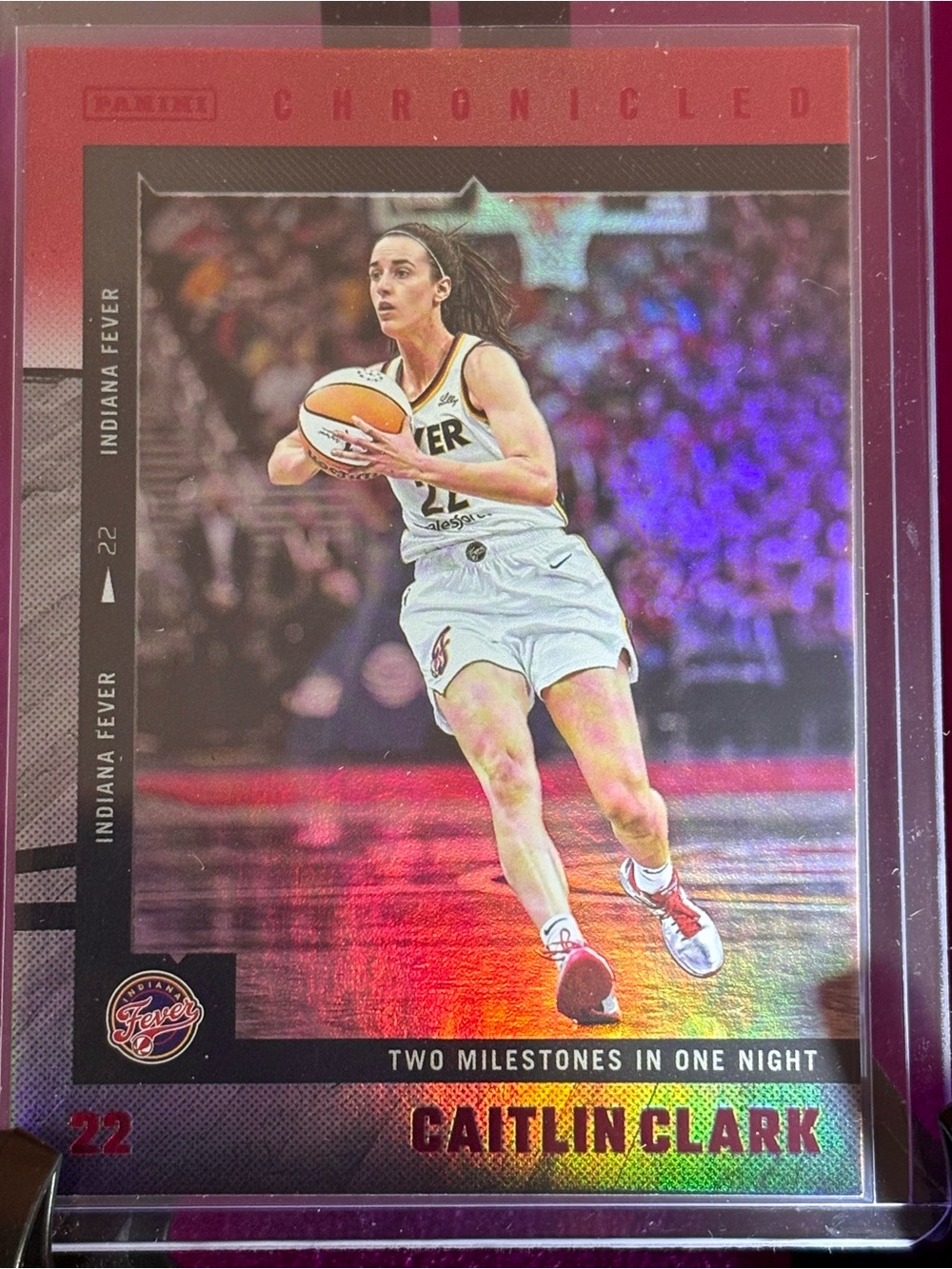 Caitlin Clark Red Holo Chronicled Indiana Fever Basketball Card Two Milestones